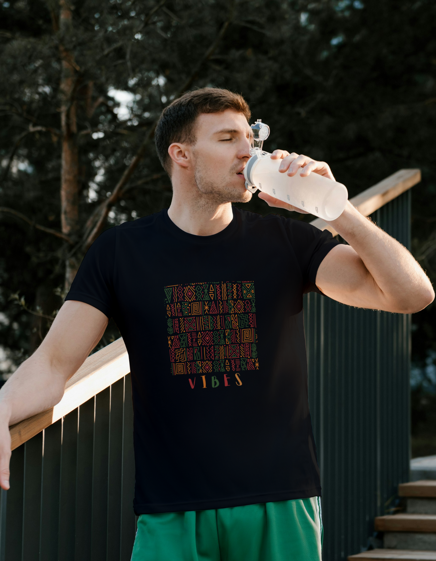Vibes Design Regular Fit RN Men's Black T-shirt