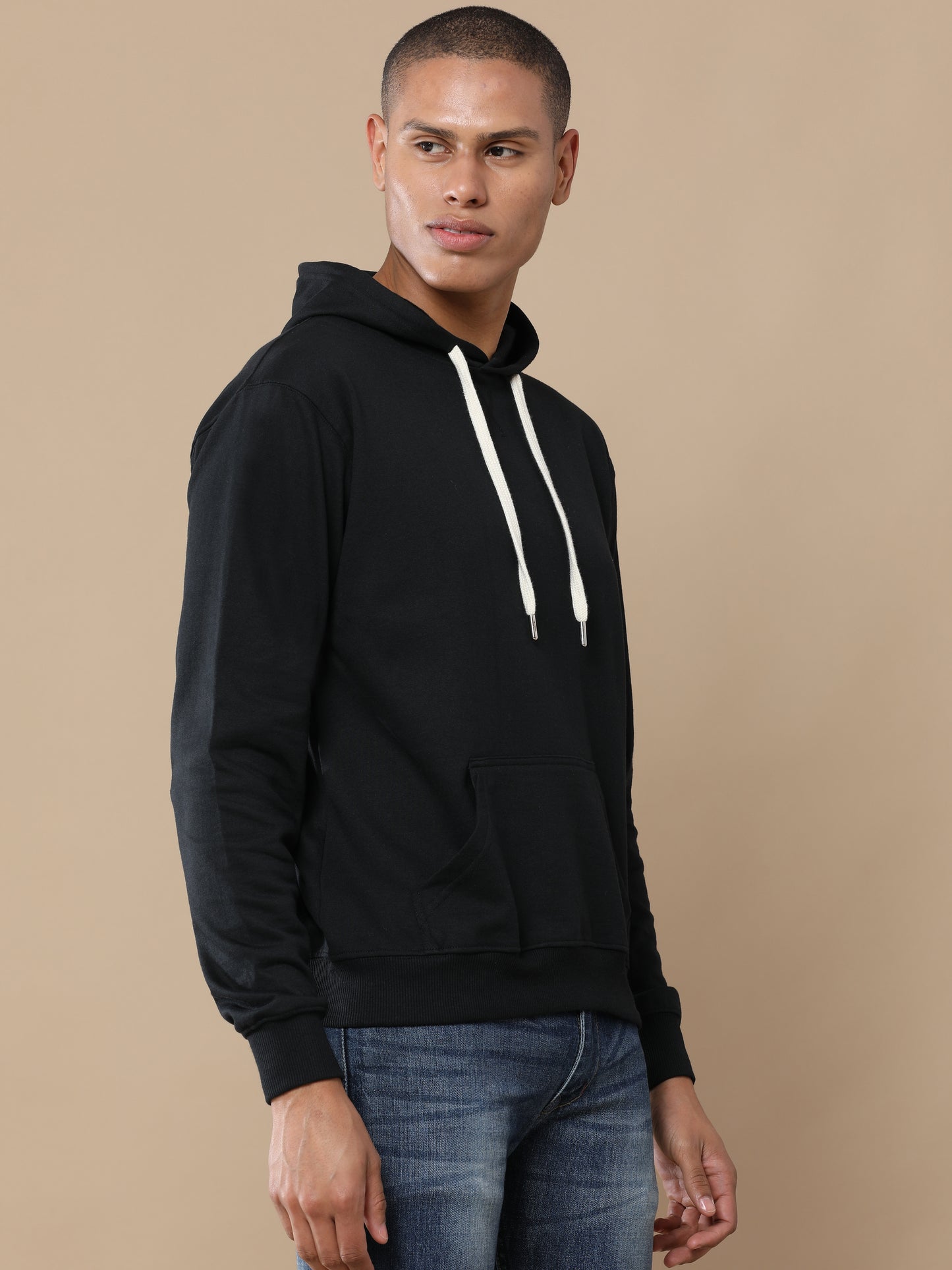 Black Classic Premium Solid Hoodie Without Zip