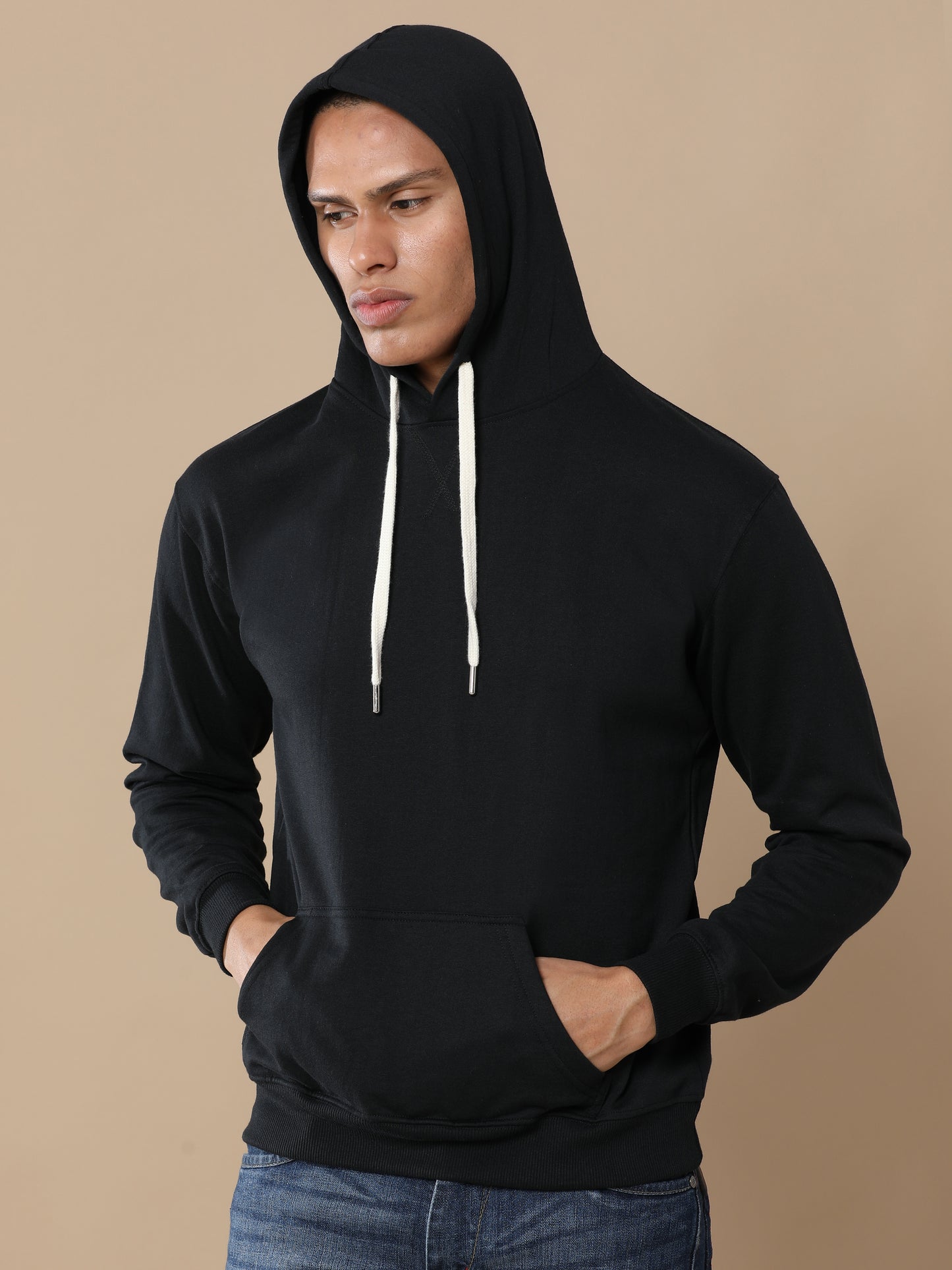 Black Classic Premium Solid Hoodie Without Zip