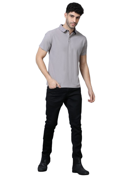 Slate Grey Premium Polyester Men's Solid Polo T-shirt
