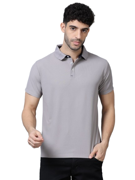 Slate Grey Premium Polyester Men's Solid Polo T-shirt