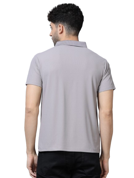 Slate Grey Premium Polyester Men's Solid Polo T-shirt