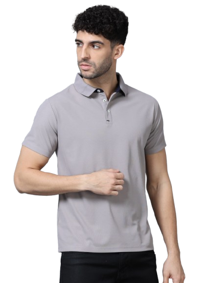 Slate Grey Premium Polyester Men's Solid Polo T-shirt