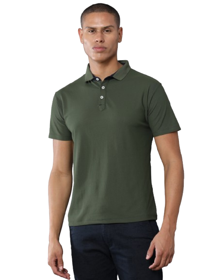 Olive Green Premium Polyester Men's Solid Polo T-shirt