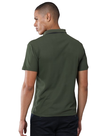 Olive Green Premium Polyester Men's Solid Polo T-shirt