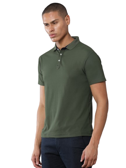 Olive Green Premium Polyester Men's Solid Polo T-shirt