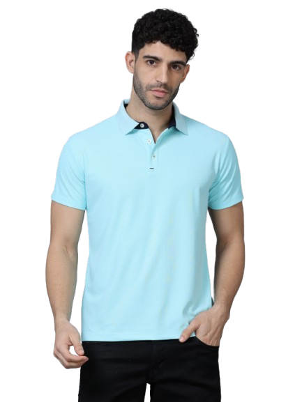 Sky Mint Premium Polyester Men's Solid Polo T-shirt