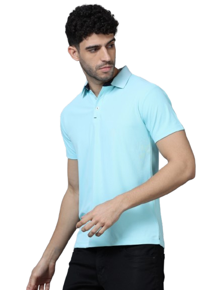 Sky Mint Premium Polyester Men's Solid Polo T-shirt