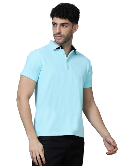 Sky Mint Premium Polyester Men's Solid Polo T-shirt