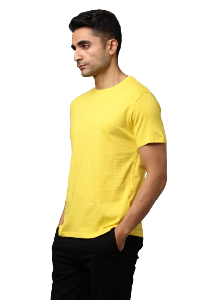 Yellow Regular Fit  RN  Men's Solid T-shirt